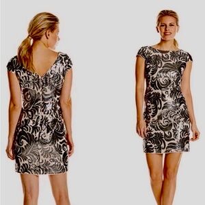 Adrianna Papell Sequined Patterned Cap Sleeve Dress